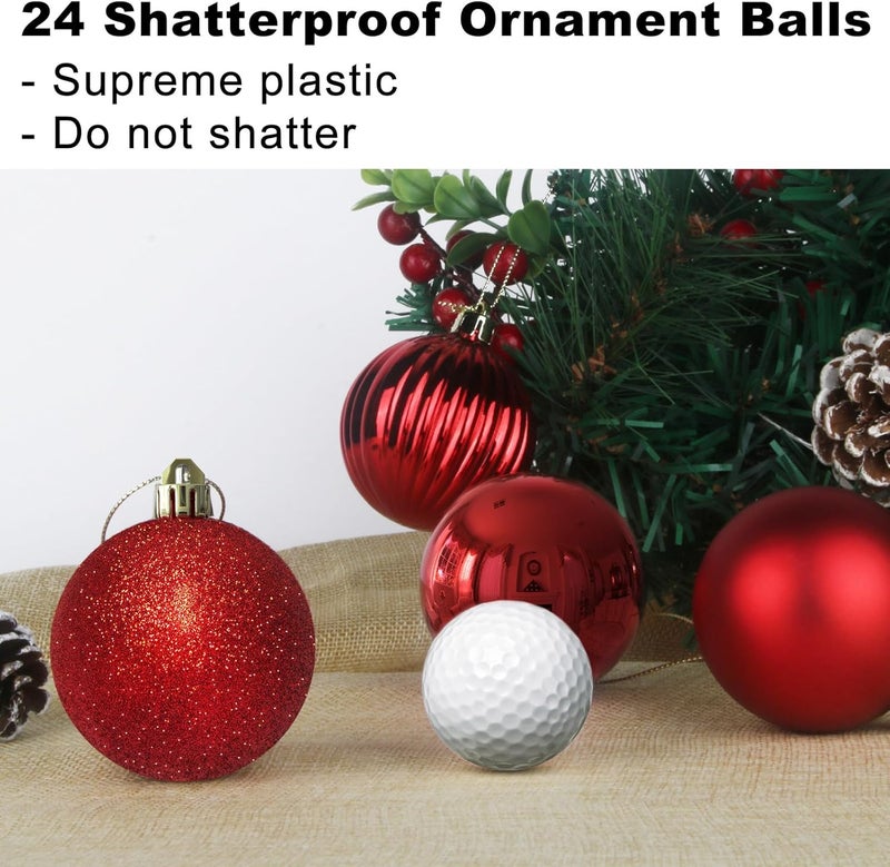 GameXcel Rose Red 2.5" Christmas Balls Christmas Tree Decoration Ornaments Shatterproof Hanging Balls for Birthday Halloween Holiday Wedding Decorations Set of 24pcs - Image 3